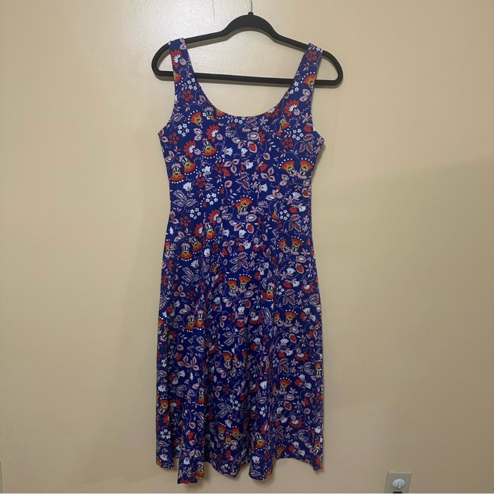 Boden Pleated Floral Fit & Flare Tank MIDI Dress Women 6 Blue - Picture 7 of 10